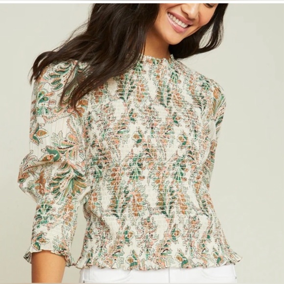 VERONICA BEARD Kali Floral Smocked Puff Sleeves Blouse Top Sz 6 Originally $398 - Picture 7 of 14